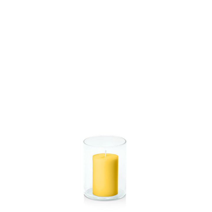 Yellow 5cm x 7.5cm Pillar in 8cm x 10cm Glass Pack of 1