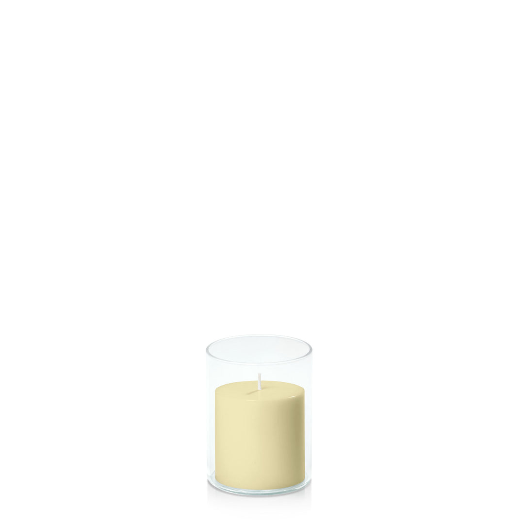 Buttercream 7cm x 7cm Pillar in 8cm x 10cm Glass Pack of 1