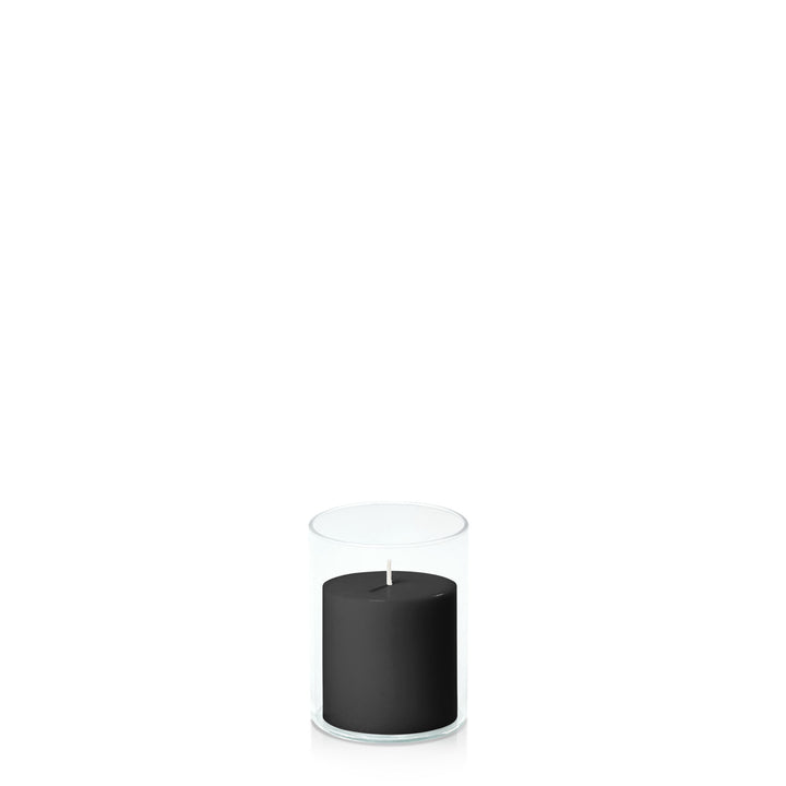 Black 7cm x 7cm Pillar in 8cm x 10cm Glass Pack of 1