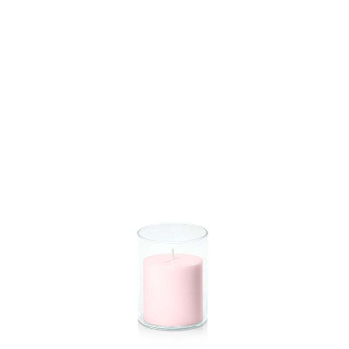 Blush Pink 7cm x 7cm Pillar in 8cm x 10cm Glass Pack of 1