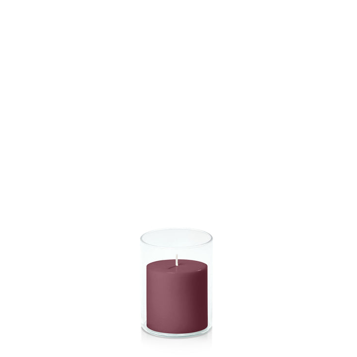 Burgundy 7cm x 7cm Pillar in 8cm x 10cm Glass Pack of 1