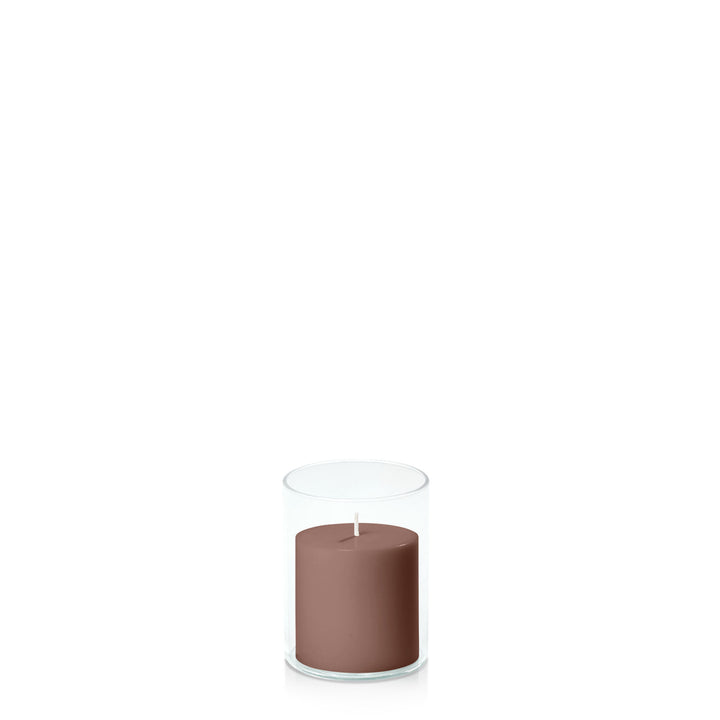 Chocolate 7cm x 7cm Pillar in 8cm x 10cm Glass Pack of 1