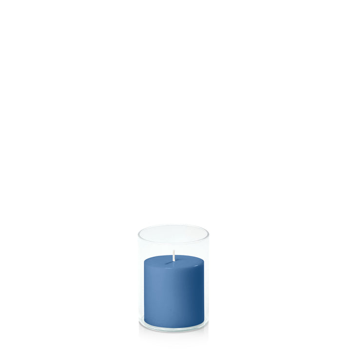 Dusty Blue 7cm x 7cm Pillar in 8cm x 10cm Glass Pack of 1