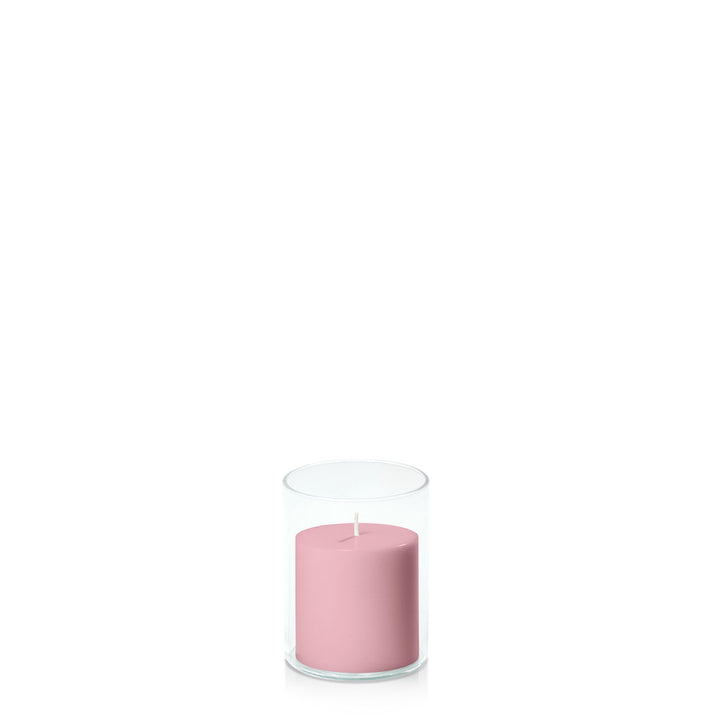 Dusty Pink 7cm x 7cm Pillar in 8cm x 10cm Glass Pack of 1