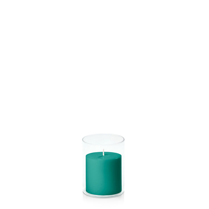 Emerald Green 7cm x 7cm Pillar in 8cm x 10cm Glass Pack of 1