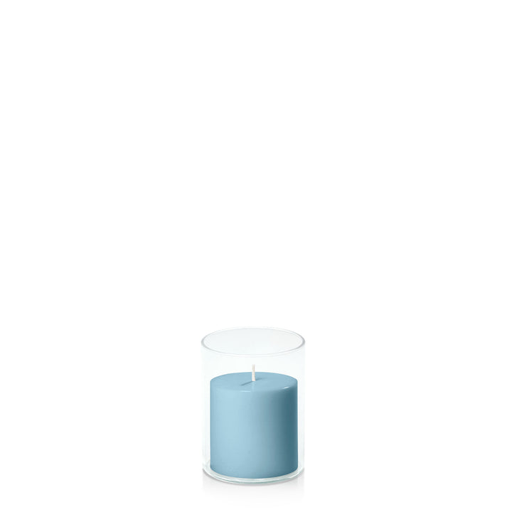 French Blue 7cm x 7cm Pillar in 8cm x 10cm Glass Pack of 1