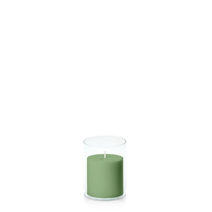 Green 7cm x 7cm Pillar in 8cm x 10cm Glass Pack of 1