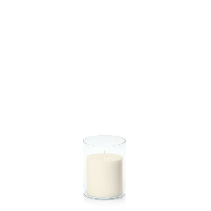 Ivory 7cm x 7cm Pillar in 8cm x 10cm Glass Pack of 1