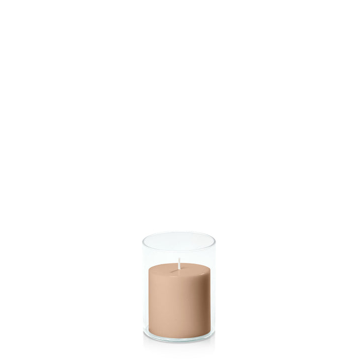 Latte 7cm x 7cm Pillar in 8cm x 10cm Glass Pack of 1