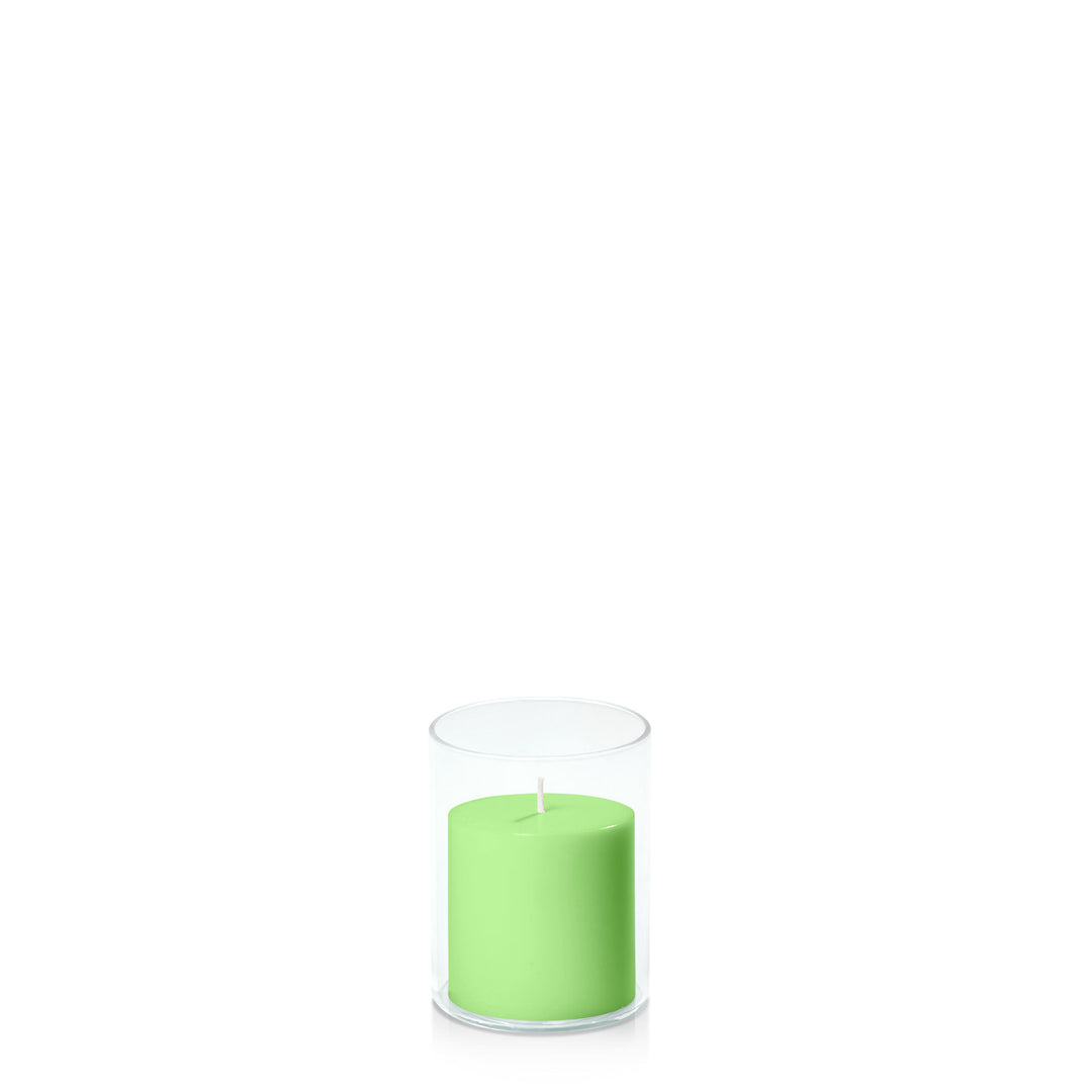 Lime 7cm x 7cm Pillar in 8cm x 10cm Glass Pack of 1