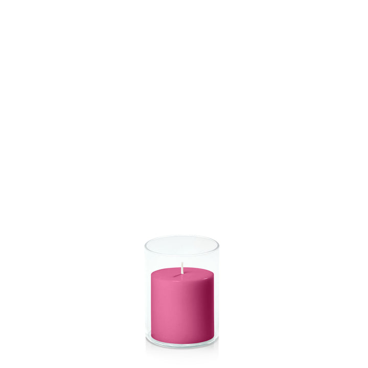 Magenta 7cm x 7cm Pillar in 8cm x 10cm Glass Pack of 1