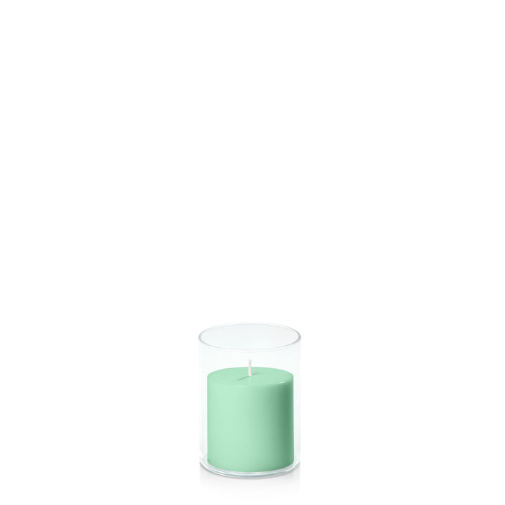 Mint Green 7cm x 7cm Pillar in 8cm x 10cm Glass Pack of 1