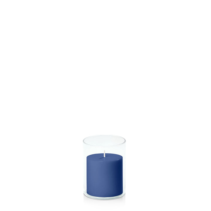 Navy 7cm x 7cm Pillar in 8cm x 10cm Glass Pack of 1