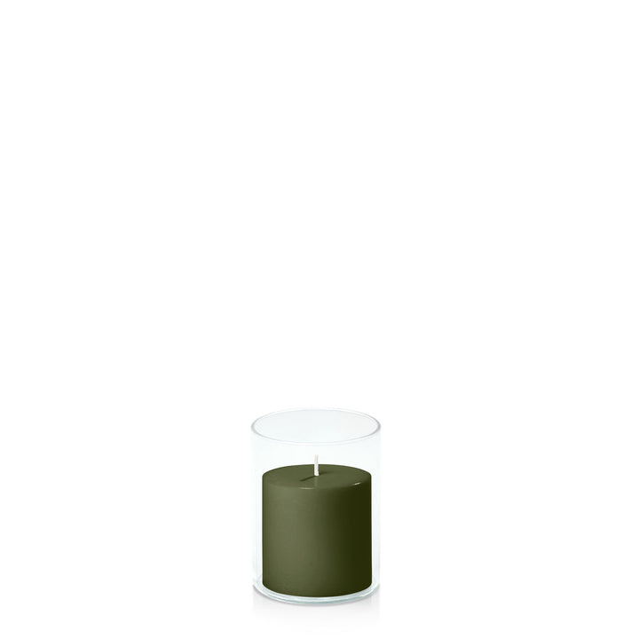 Olive 7cm x 7cm Pillar in 8cm x 10cm Glass Pack of 1