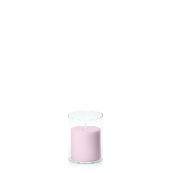 Pastel Pink 7cm x 7cm Pillar in 8cm x 10cm Glass Pack of 1