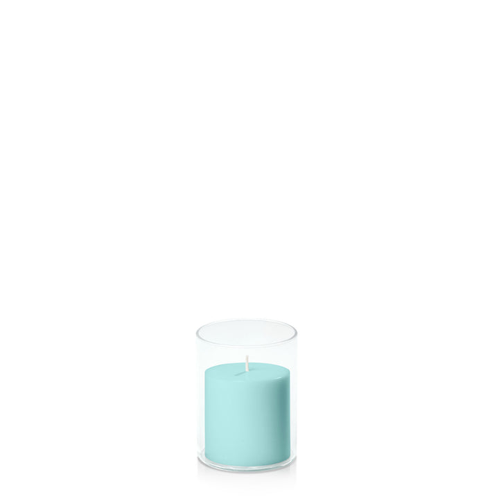 Pastel Teal 7cm x 7cm Pillar in 8cm x 10cm Glass Pack of 1