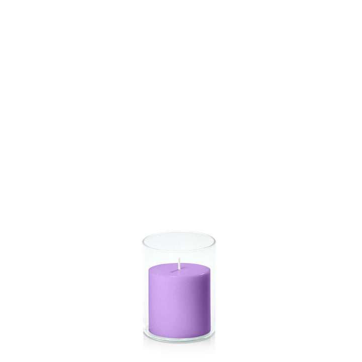 Purple 7cm x 7cm Pillar in 8cm x 10cm Glass Pack of 1