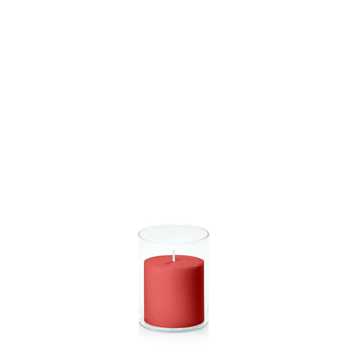 Red 7cm x 7cm Pillar in 8cm x 10cm Glass Pack of 1