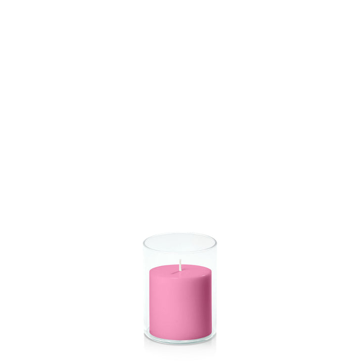 Rose Pink 7cm x 7cm Pillar in 8cm x 10cm Glass Pack of 1