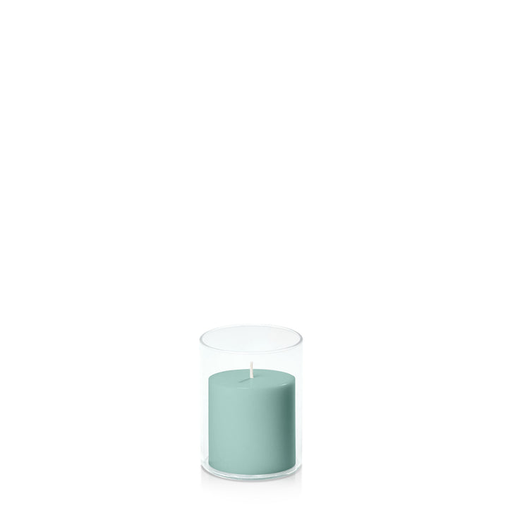 Sage Green 7cm x 7cm Pillar in 8cm x 10cm Glass Pack of 1