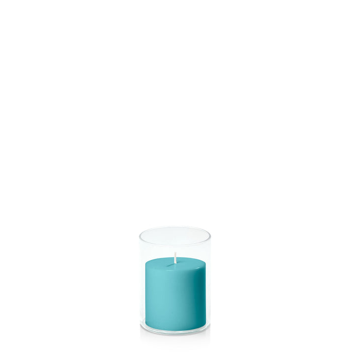 Teal 7cm x 7cm Pillar in 8cm x 10cm Glass Pack of 1