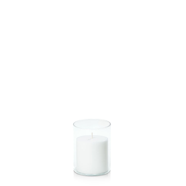 White 7cm x 7cm Pillar in 8cm x 10cm Glass Pack of 1