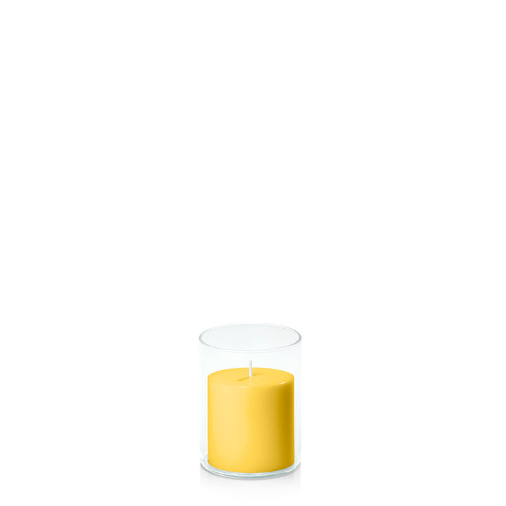 Yellow 7cm x 7cm Pillar in 8cm x 10cm Glass Pack of 1