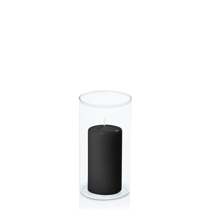 Black 5cm x 10cm Event Pillar in 8cm x 15cm Glass Pack of 1