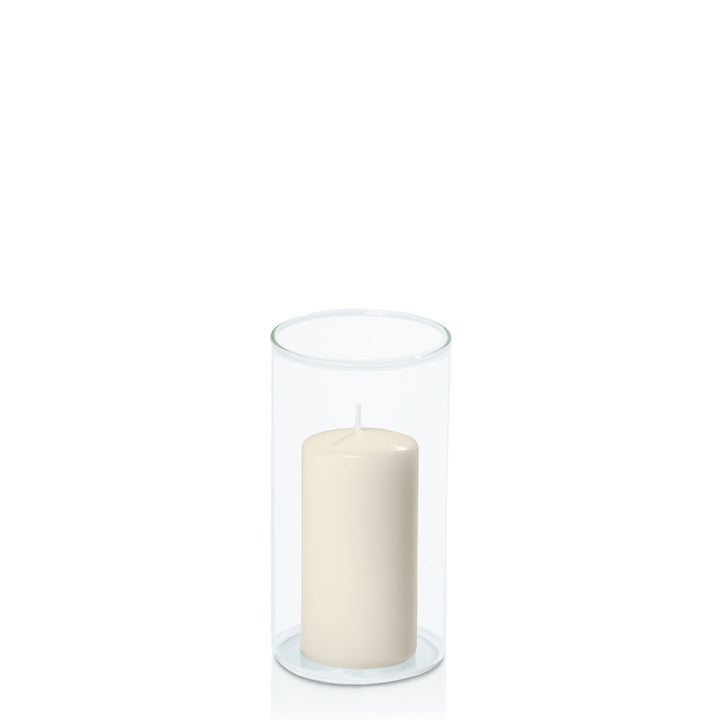 Ivory 5cm x 10cm Event Pillar in 8cm x 15cm Glass Pack of 1