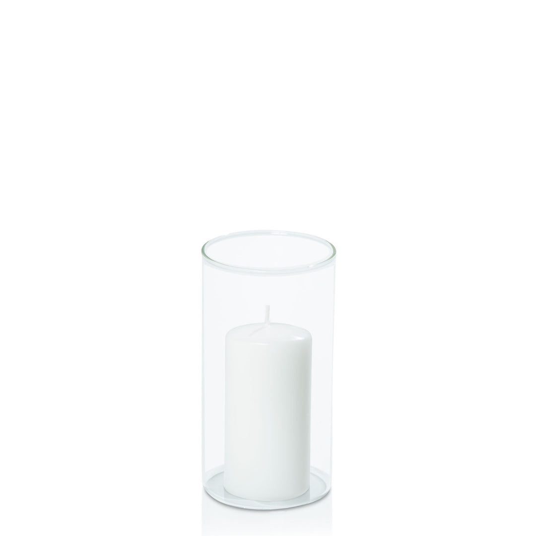 White 5cm x 10cm Event Pillar in 8cm x 15cm Glass Pack of 1