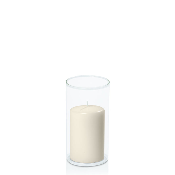 Ivory 7cm x 10cm Event Pillar in 8cm x 15cm Glass Pack of 1