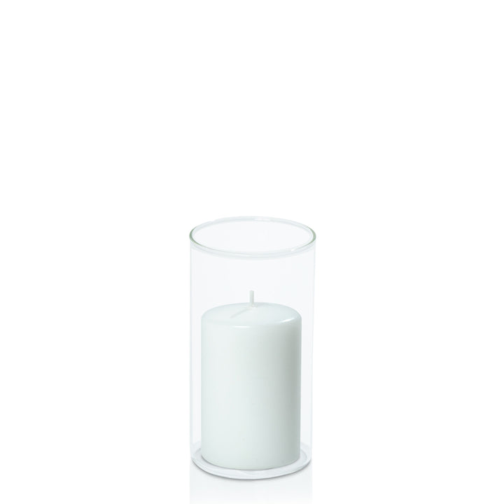 White 7cm x 10cm Event Pillar in 8cm x 15cm Glass Pack of 1