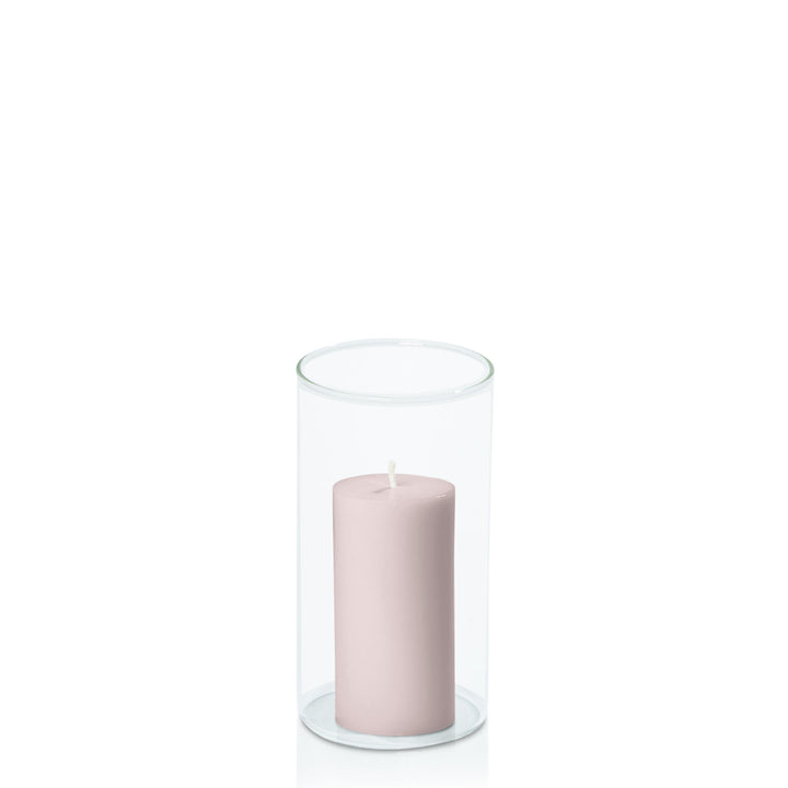 Antique Pink 5cm x 10cm Pillar in 8cm x 15cm Glass Pack of 1