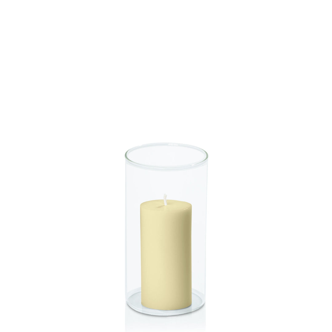 Buttercream 5cm x 10cm Pillar in 8cm x 15cm Glass Pack of 1