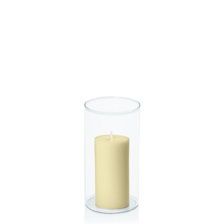 Buttercream 5cm x 10cm Pillar in 8cm x 15cm Glass Pack of 1