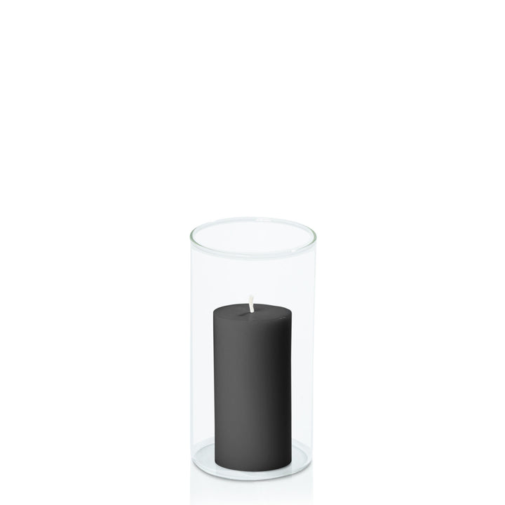 Black 5cm x 10cm Pillar in 8cm x 15cm Glass Pack of 1