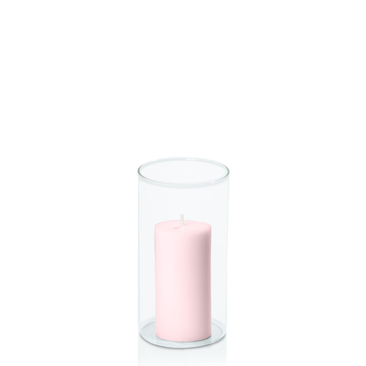 Blush Pink 5cm x 10cm Pillar in 8cm x 15cm Glass Pack of 1