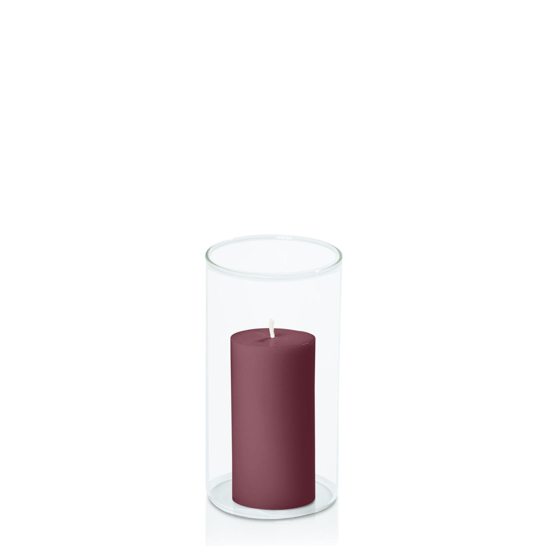 Burgundy 5cm x 10cm Pillar in 8cm x 15cm Glass Pack of 1