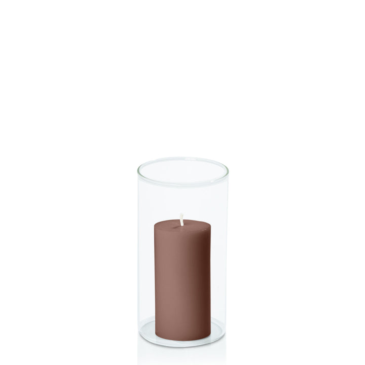 Chocolate 5cm x 10cm Pillar in 8cm x 15cm Glass Pack of 1