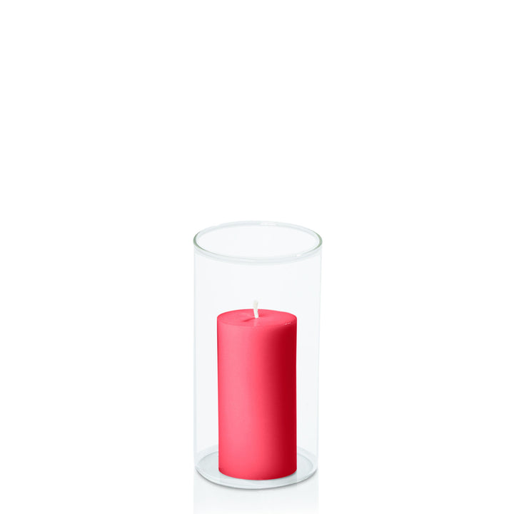 Carnival Red 5cm x 10cm Pillar in 8cm x 15cm Glass Pack of 1