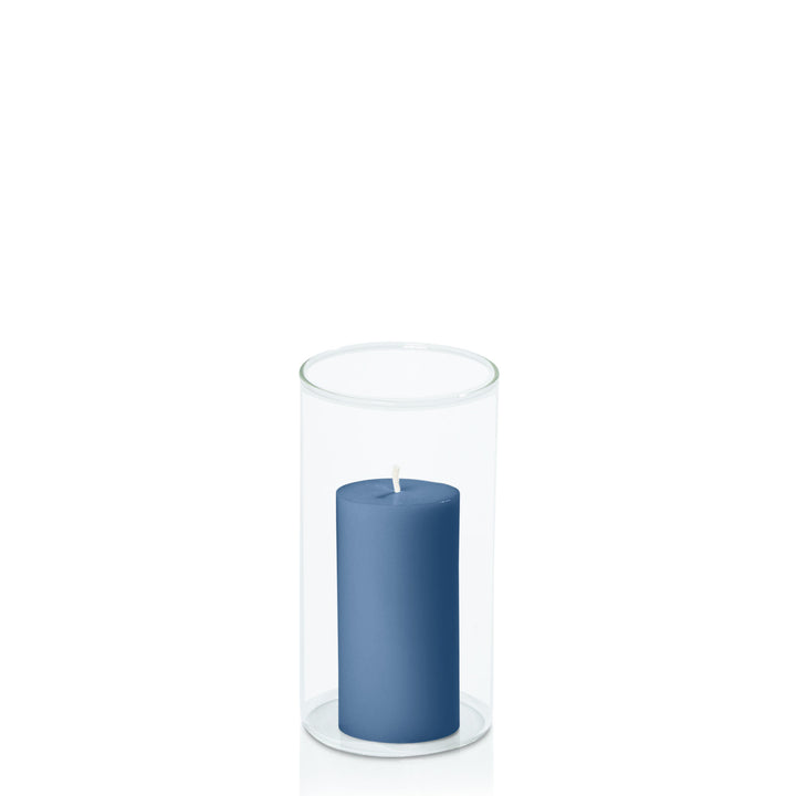 Dusty Blue 5cm x 10cm Pillar in 8cm x 15cm Glass Pack of 1