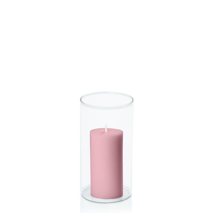 Dusty Pink 5cm x 10cm Pillar in 8cm x 15cm Glass Pack of 1