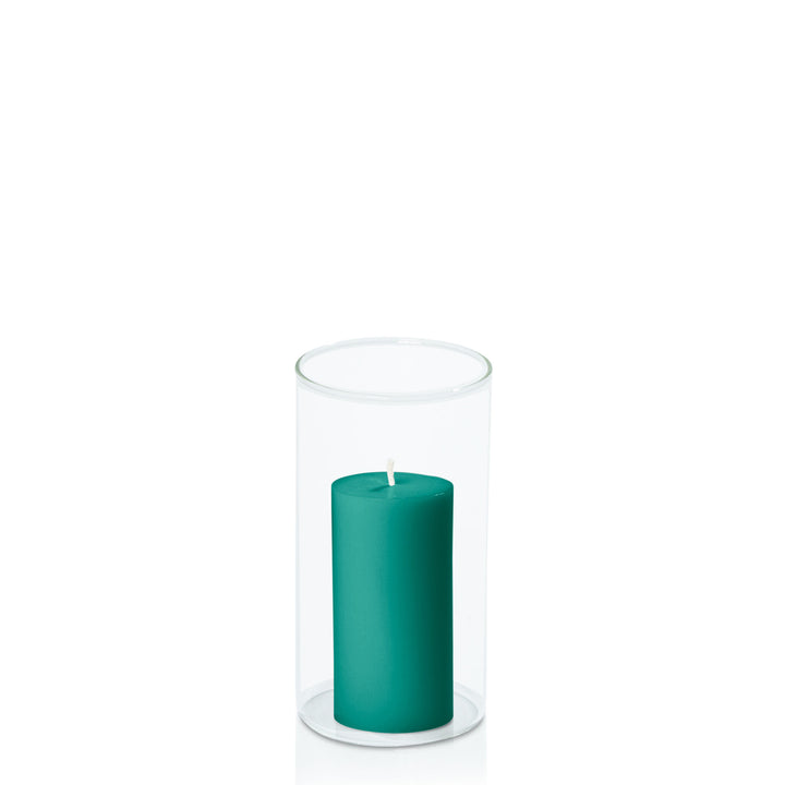 Emerald Green 5cm x 10cm Pillar in 8cm x 15cm Glass Pack of 1