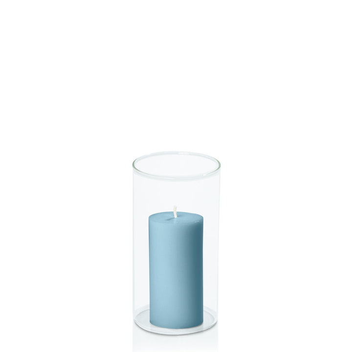 French Blue 5cm x 10cm Pillar in 8cm x 15cm Glass Pack of 1