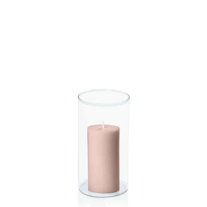 Heritage Rose 5cm x 10cm Pillar in 8cm x 15cm Glass Pack of 1