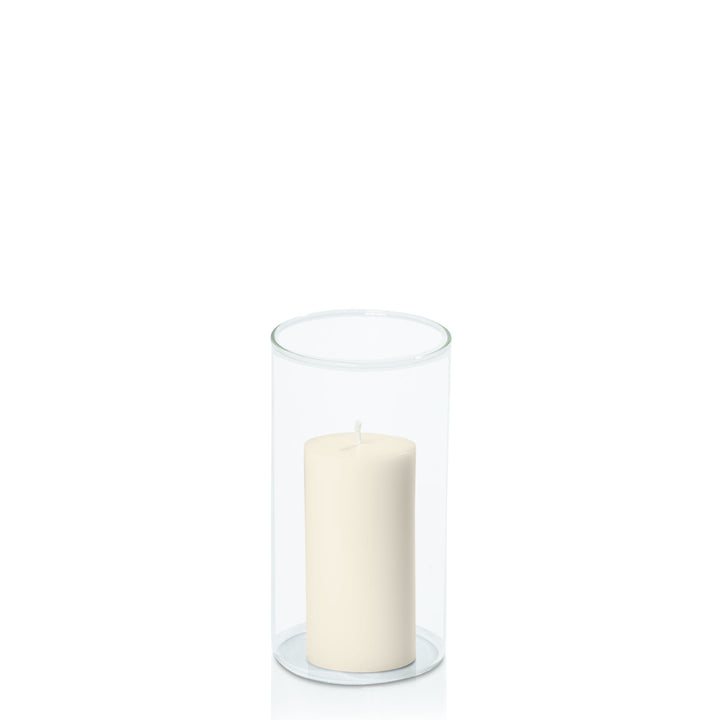 Ivory 5cm x 10cm Pillar in 8cm x 15cm Glass Pack of 1