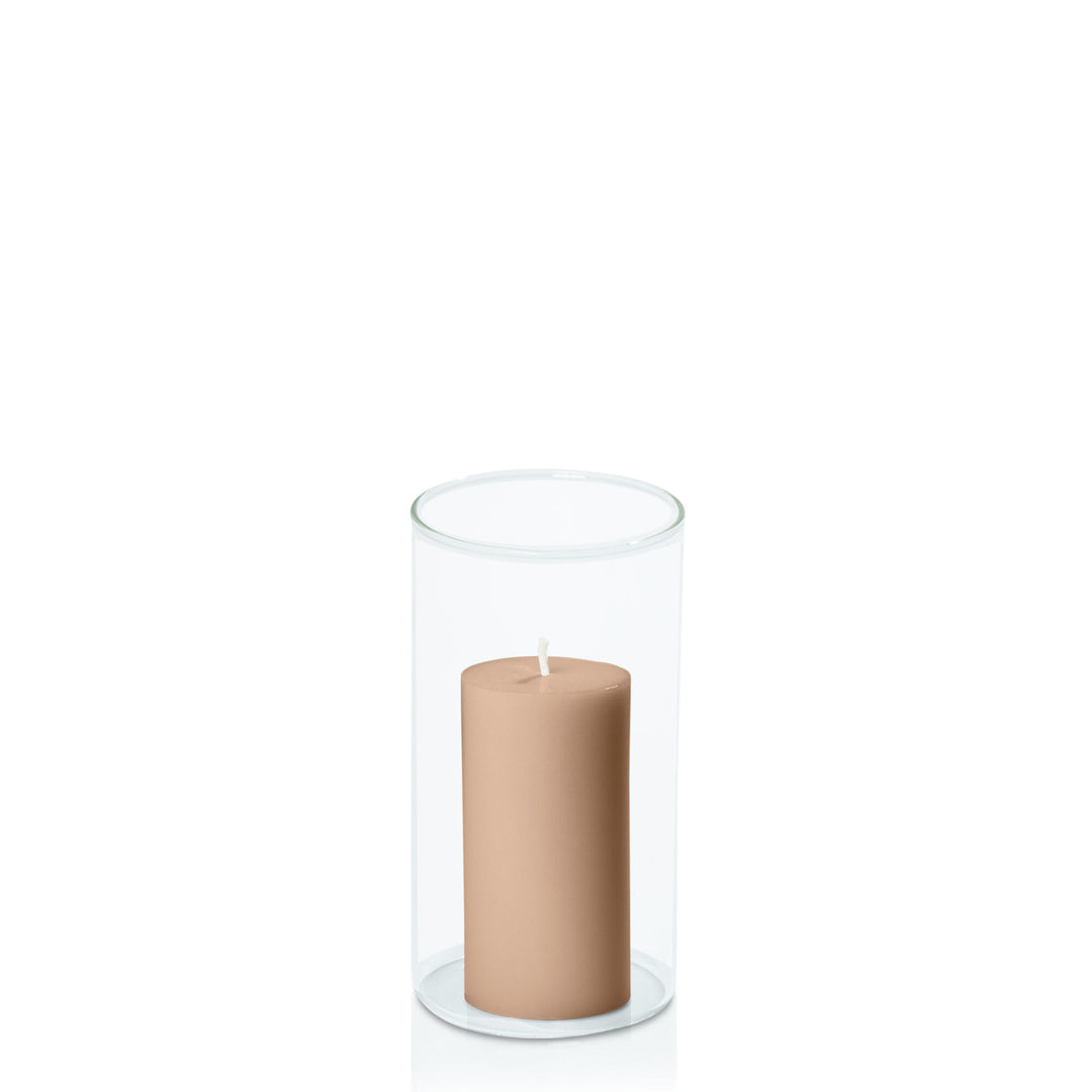 Latte 5cm x 10cm Pillar in 8cm x 15cm Glass Pack of 1