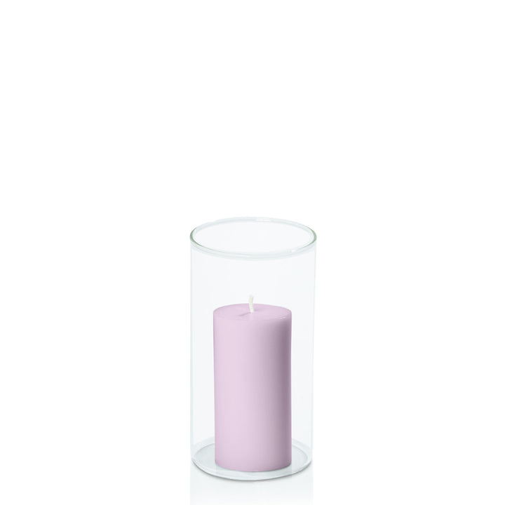 Lilac 5cm x 10cm Pillar in 8cm x 15cm Glass Pack of 1