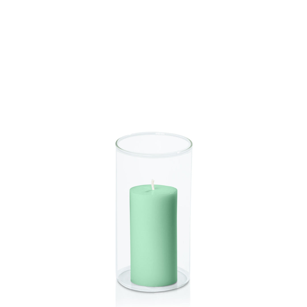 Mint Green 5cm x 10cm Pillar in 8cm x 15cm Glass Pack of 1