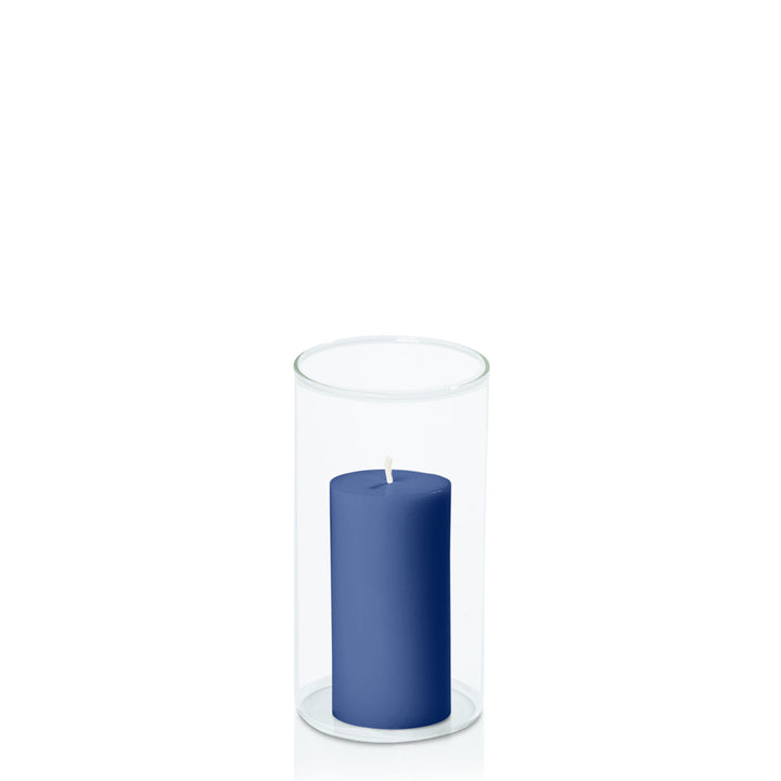 Navy 5cm x 10cm Pillar in 8cm x 15cm Glass Pack of 1